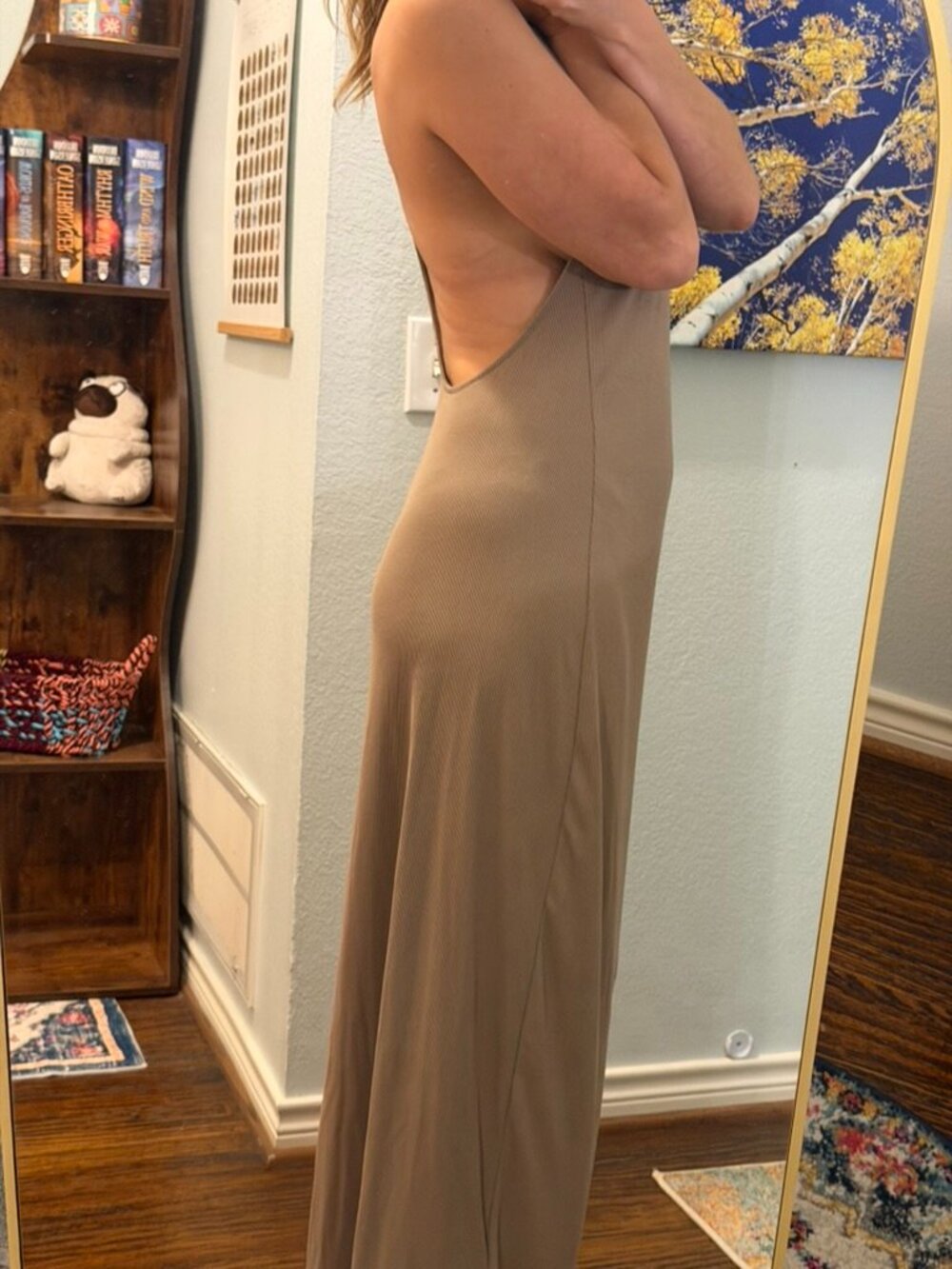 NWT Free People Beach Saturday Night Ribbed Midi Dress Large Taupe - Picture 6 of 11